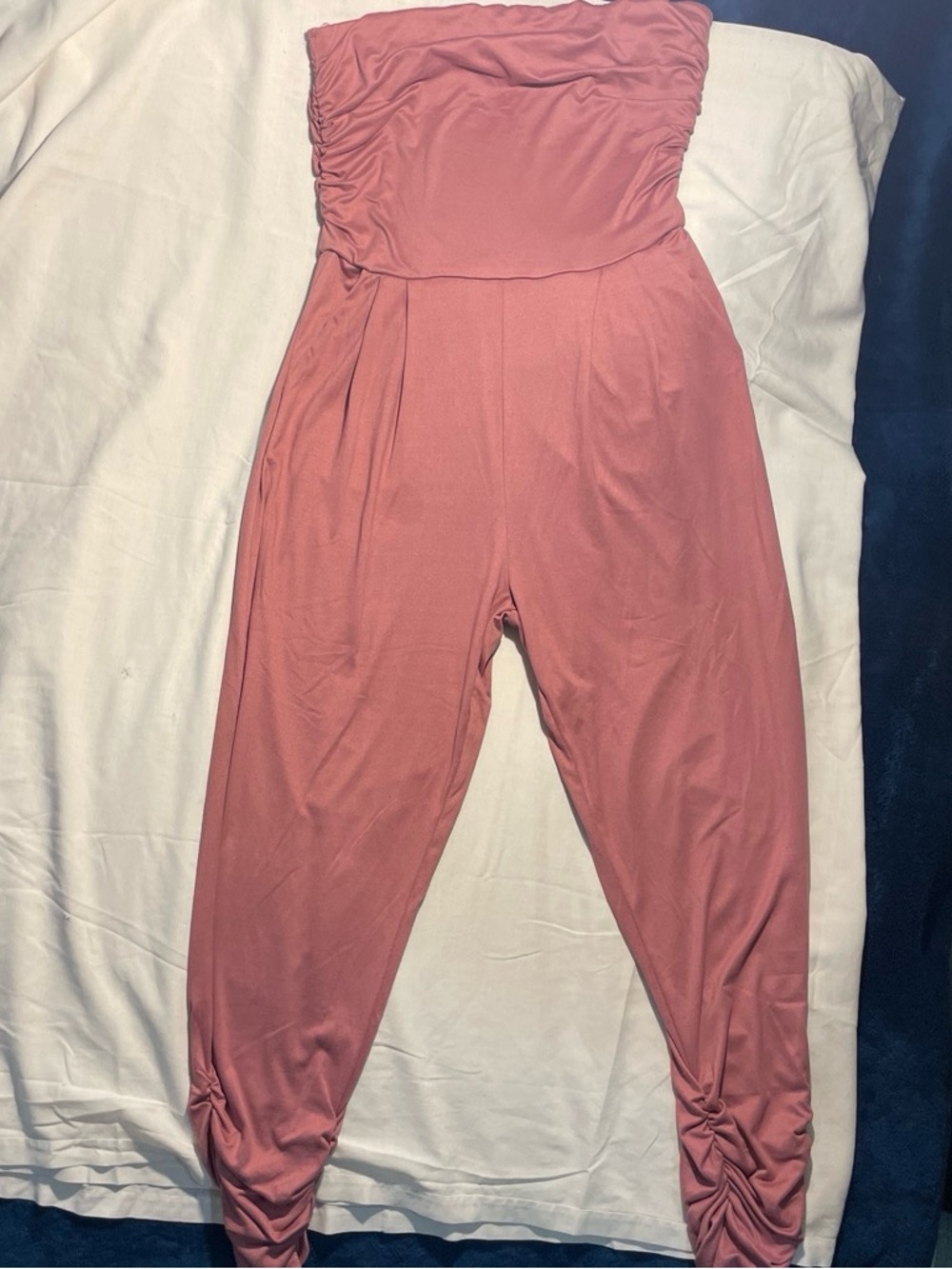 Strapless Ruched Jumpsuit in Mauve Pink